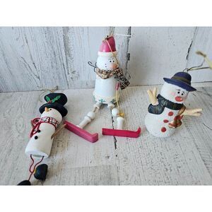 Snowman skier ornament lot Xmas tree pot